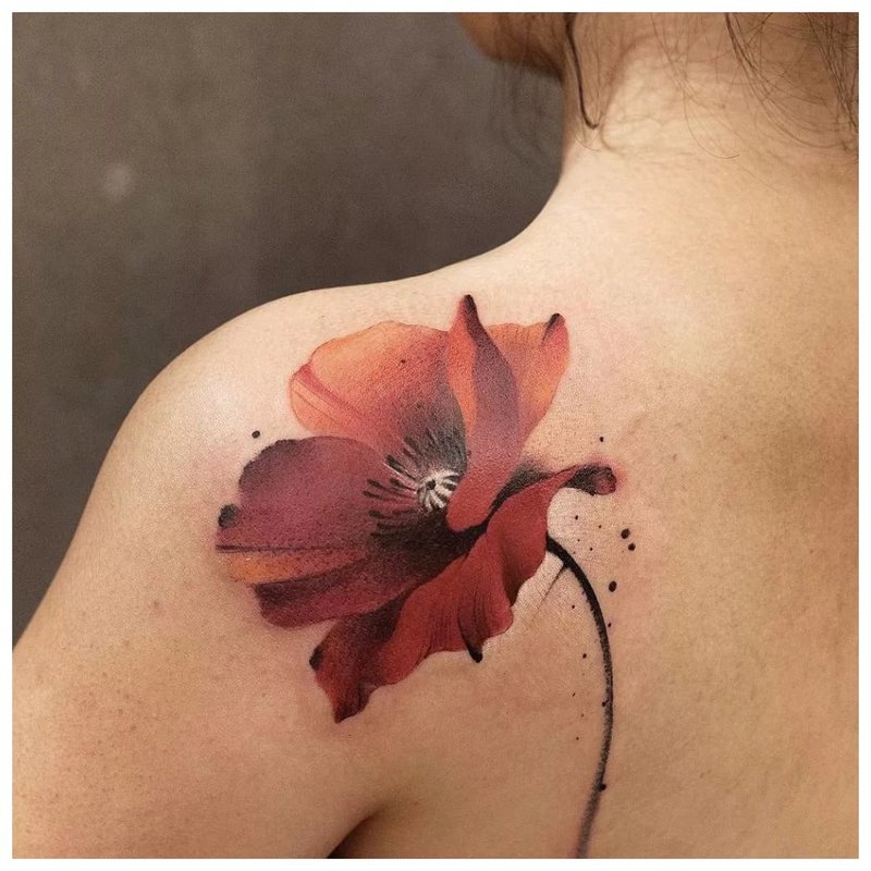 Watercolor poppy tattoo