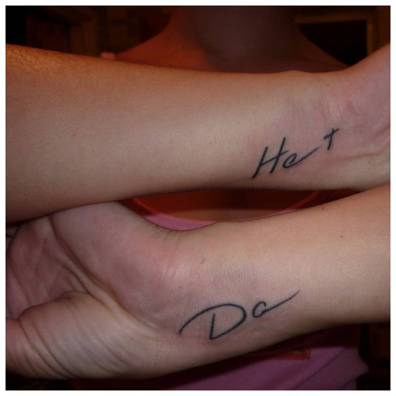 Hand tattoo in the form of an inscription