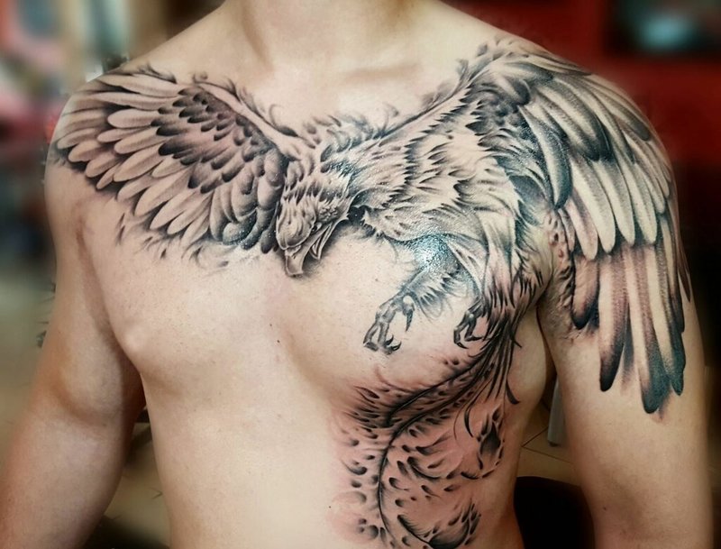 Cool tattoo on the shoulder and chest