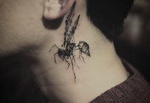 Beautiful and original tattoo on the neck