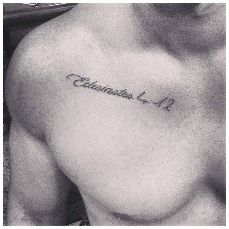 Small tattoo on the man’s chest