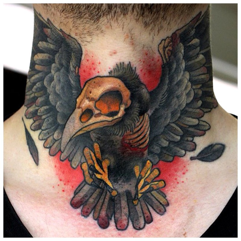 Hawk - tattoo on the neck of a man