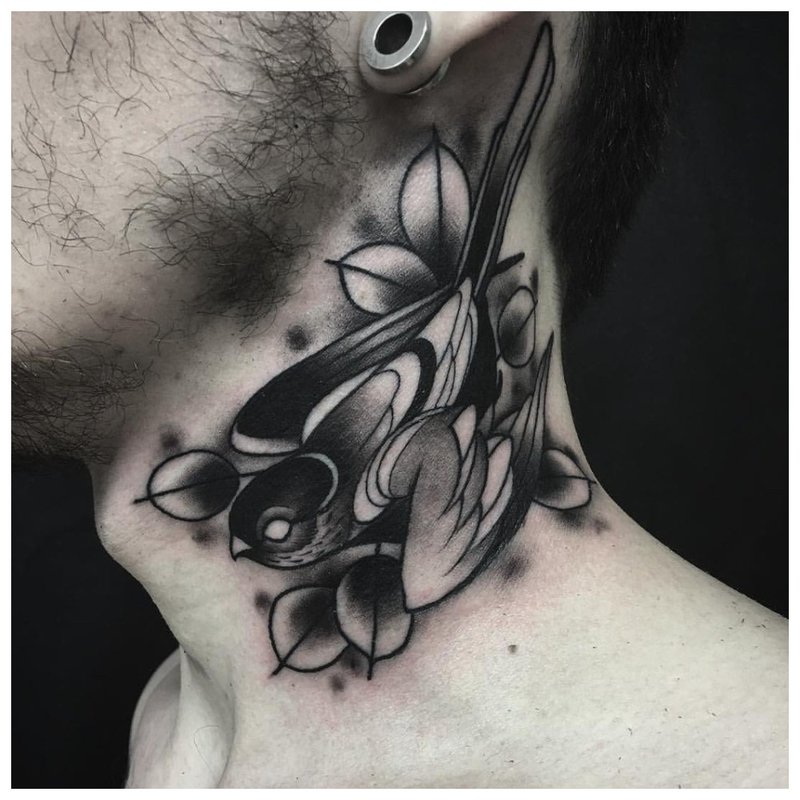 Unusual tattoo on the neck of a man