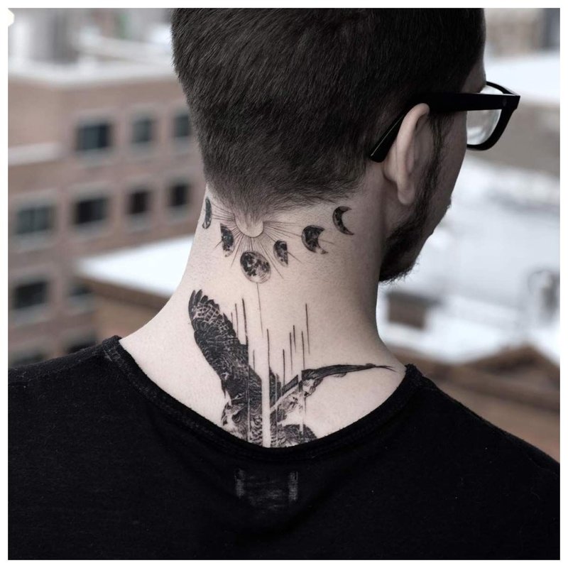 Tattoo on the back and neck of a man