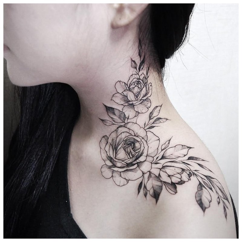 Beautiful tattoo on the neck side