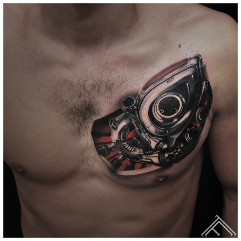 Tattoo on the chest - cyberpunk style