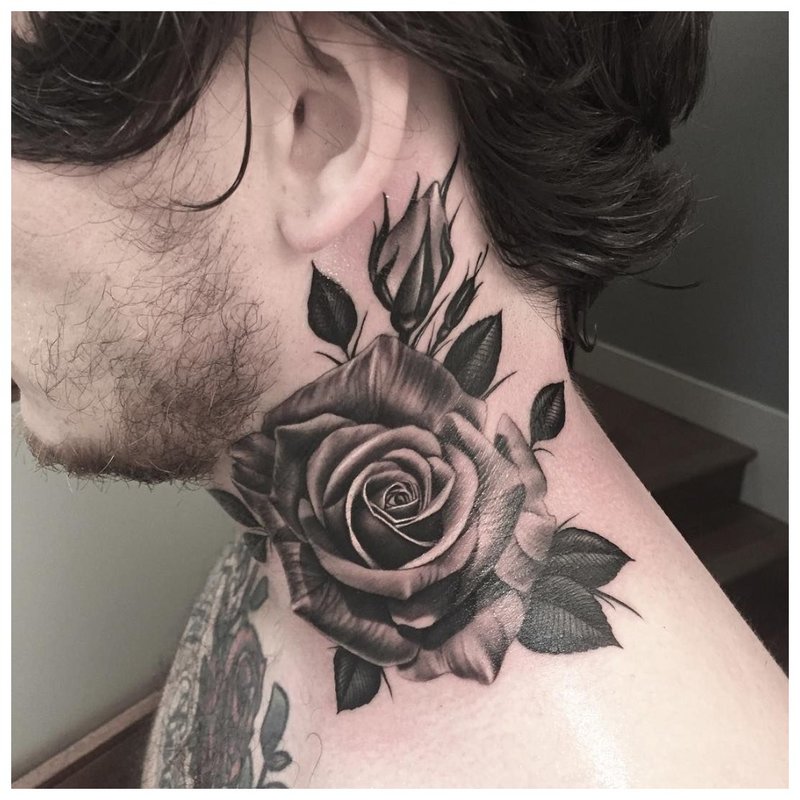 Tattoo roses on the whole neck of a man