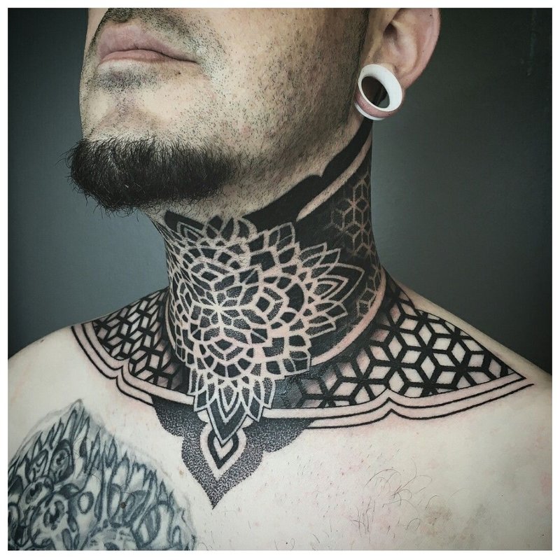 Tattoo on the throat of a man