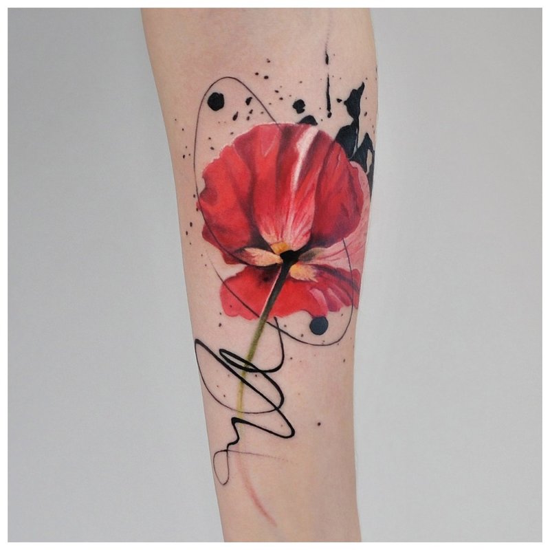 Watercolor poppy tattoo