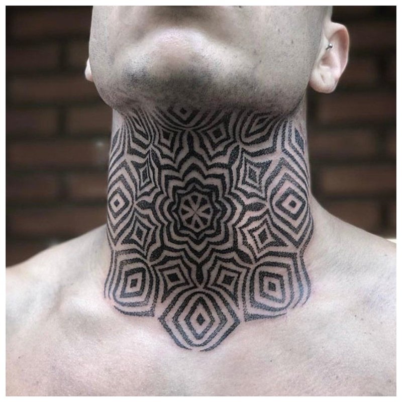 Tattoo ornament on the whole neck of a man