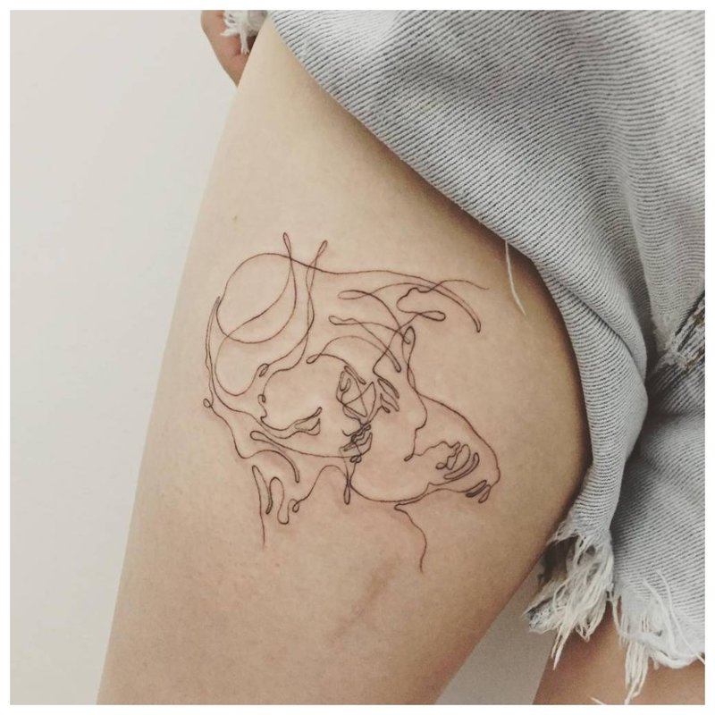 Tattoo contour of a couple in love