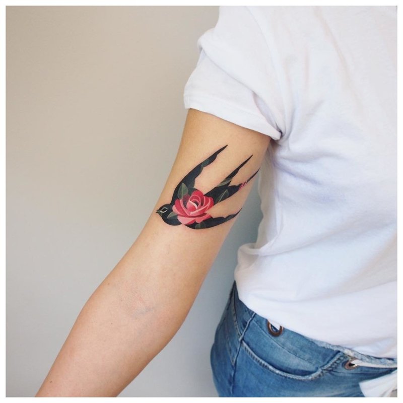 Watercolor tattoo swallows on hand