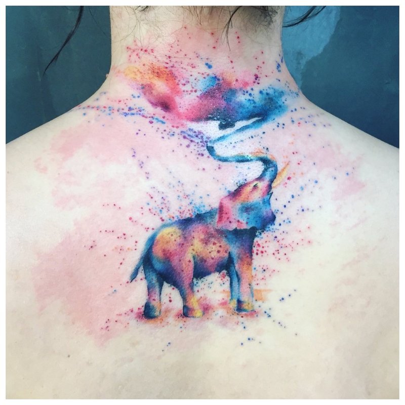 Watercolor tattoo with elephant