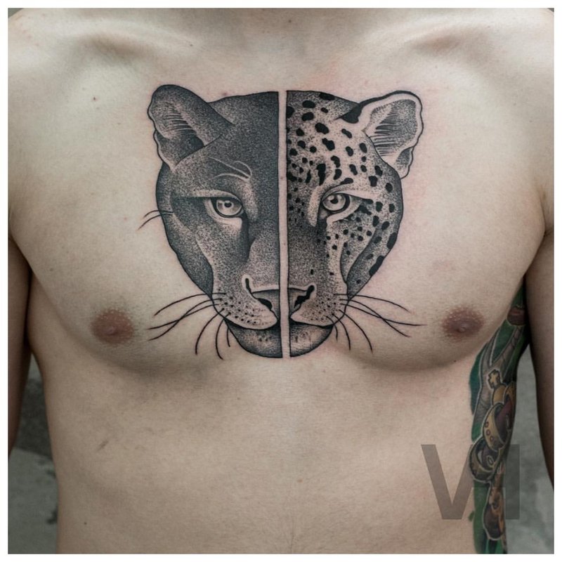 Tattooed animal tattoo on man’s chest